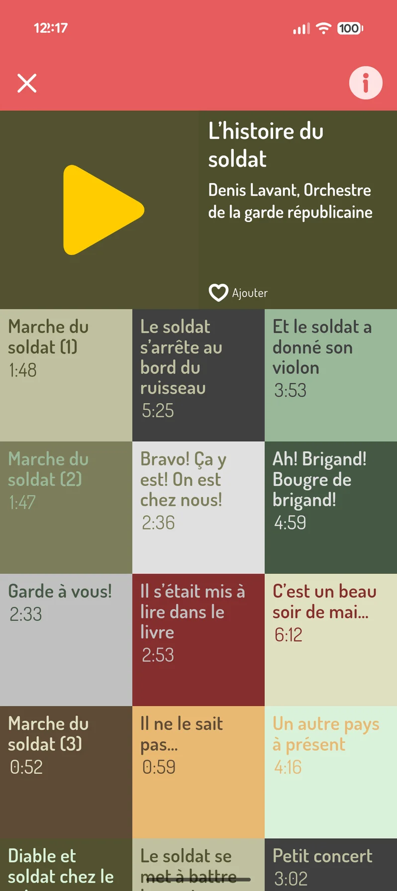 Le lecteur de l’appli, sur un album prêt à être écouté